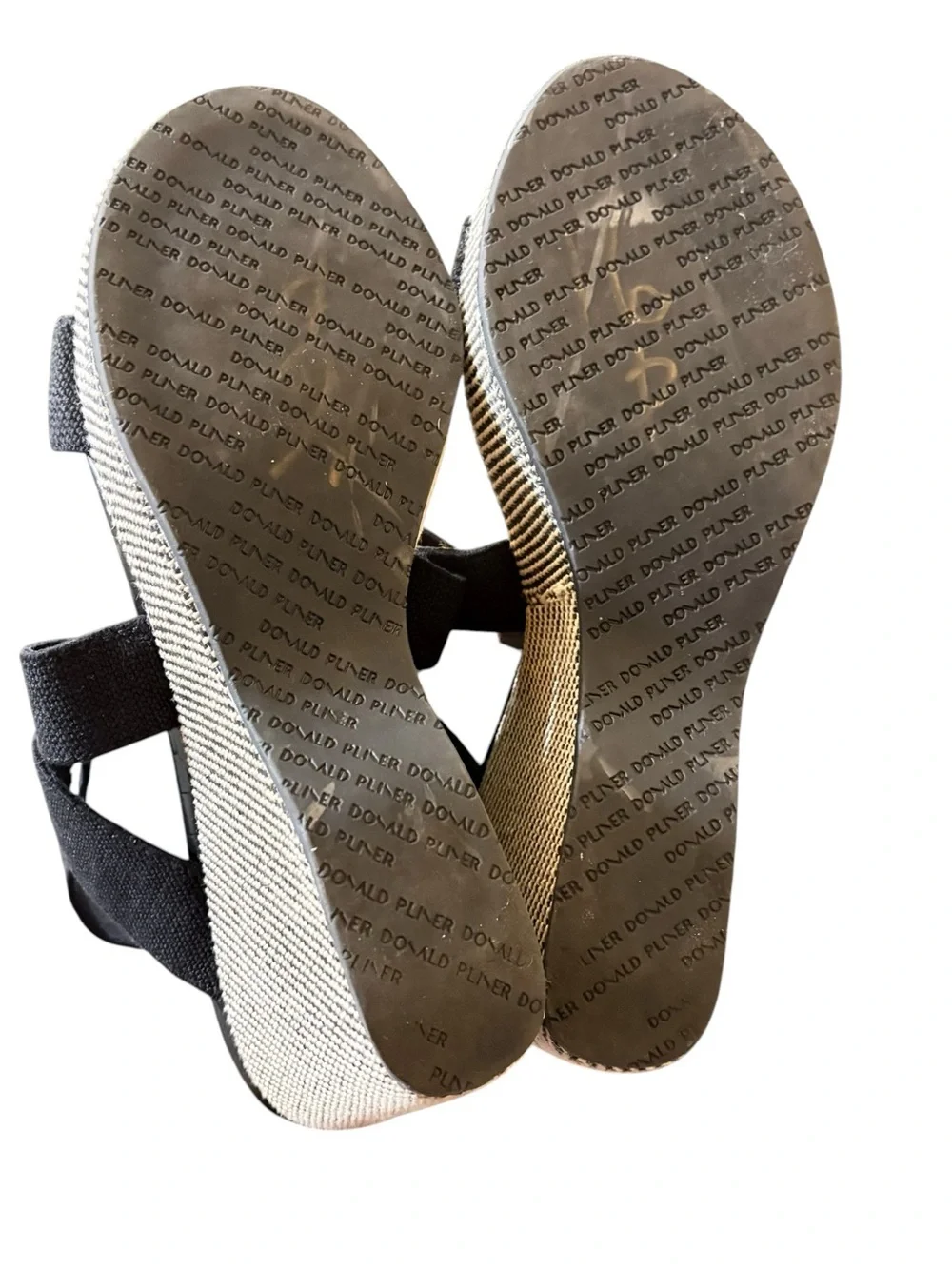 Donald J. Pliner Black Crisscross Fabric Wedge Sandals sz 9.5